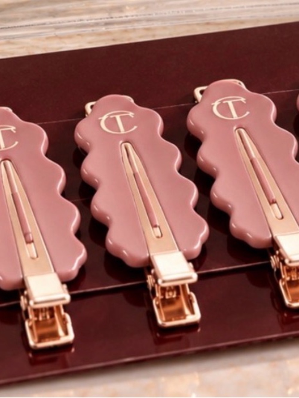 🆕Charlotte🎀Tilbury Rose Pink Sculpted Hair Clips - Set of 4